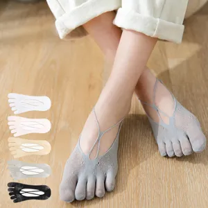 Calcetines con Dedos para Mujer Primavera Verano Malla Transpirable Color Sólido Tirantes Antideslizantes Cortos