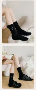 Warm thick winter women socks, cozy black mink fleece mid-tube plush socks with cute heart embroidery.