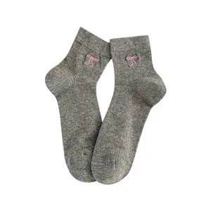 Women Summer Mesh Crew Socks Cute Bow Embroidery Breathable Cotton White Mid-Tube Socks Sweet Ballet Style Daily Wear