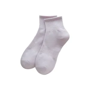 Women light purple crew socks solid color casual breathable cotton daily wear fashion