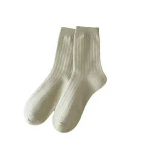Calcetines de canalé para mujer color liso casual algodón media pantorrilla transpirable
