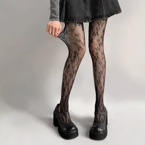 Primavera estate donna nero floreale pizzo collant rete lolita vintage jacquard calze