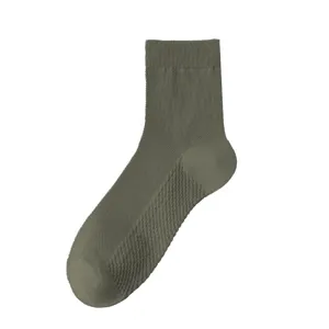 Men's Pure Cotton Crew Socks Breathable Mesh Summer Thin Anti-Odor Sweat-Absorbent Casual Solid Color Socks