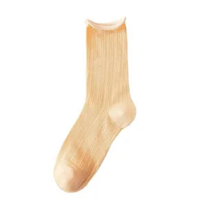Women's Casual Solid Color Mesh Breathable Mid-Tube Slouch Socks Cotton Daily Hosiery