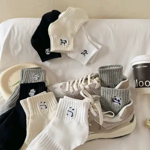 Women's Cute Panda Embroidery Short Socks Breathable Cotton Casual Sports Crew Socks Comfortable Daily Wear