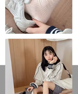 Cute cotton crew socks for women, classic preppy style, breathable daily wear athletic socks.