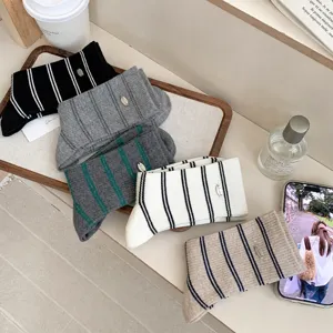 Women cute striped cotton mid-tube socks casual daily wear soft knitted fashion hosiery