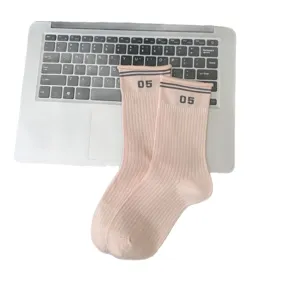 Women Preppy Style Striped Number Print Combed Cotton Crew Socks Mid-Calf Breathable Sweat-Absorbent Casual Athletic Socks