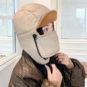 Winter Warm Trapper Hat Windproof Ushanka Bomber Hat with Face Mask Thickened Plush Ear Flap Cycling Ski Hat for Men Women