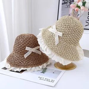 Sombrero de paja de encaje para mujer verano playa sombrero de sol ala ancha transpirable