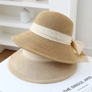 Zomer vrouwen strohoed zonnehoed met bloemen lint grote rand strand vakantie hoed
