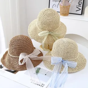 Sombrero de paja mujer verano playa vacaciones transpirable ala ancha elegante lazo cinta