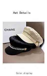 Stylish pearl silk flat top hat beret cap casual street style sun protection visor hat.