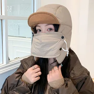 Unisex winter trapper hat with windproof face mask warm thermal ski bomber hat for outdoor use