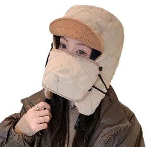 Unisex winter thermal bomber hat with windproof face mask and earflaps for outdoor cycling.