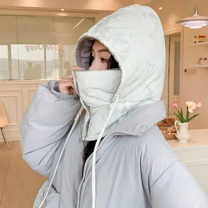 Winter warm thermal ushanka hat with integrated face mask and windproof scarf detail