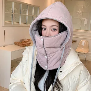 Winter thermal ushanka hat with integrated face mask windproof ski cap for outdoor cycling warmth.