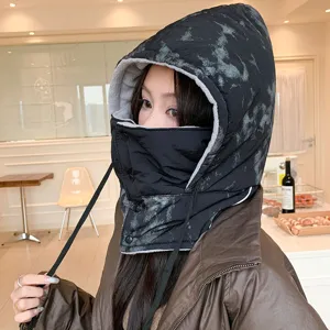 Winter thermal bomber hat with integrated face mask windproof ski cap detail view