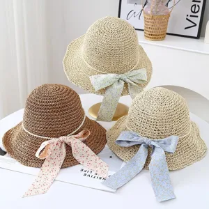 Sombrero de paja mujer verano playa vacaciones lazo floral perla decorado sombrero de sol