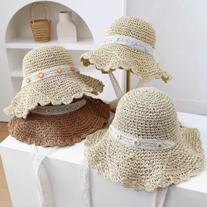 Sombrero de paja para mujer verano playa vacaciones hueco encaje floral ala ancha