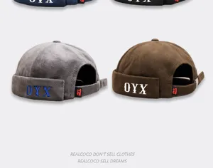 Ungefütterte Docker Cap Retro Kord Cordmütze Street Hip Hop Beanie Mütze Bestickt