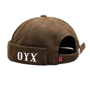 Braune Cord-Hafnerkappe für Damen und Herren, Retro Streetwear Dockermütze mit Umschlag.