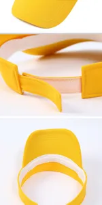 Yellow empty top sports sun visor, adjustable velcro quick drying hat for outdoor running and sports.