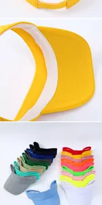 Detail view of the colorful quick-drying empty top sun visor hat, showing adjustable strap.