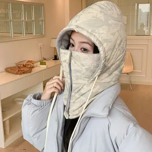 Winter thermal windproof full face mask bomber hat with integrated scarf for outdoor cycling skiing.