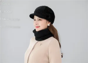 Detailed view of women's winter thick warm knitted plush hat and scarf set, cozy daily wear.