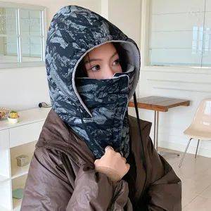 Winter warm bomber hat with integrated face mask windproof ski cap for outdoor cycling