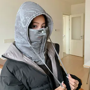 Winter warm windproof hooded face mask hat for outdoor cycling skiing thick fleece thermal cap gear