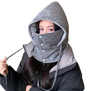 Winter warm windproof ski face mask integrated ushanka hat for outdoor cycling and cold weather.