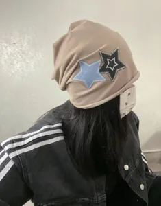 Bonnet slouchy décontracté avec patchs étoiles pour femme et homme, style streetwear