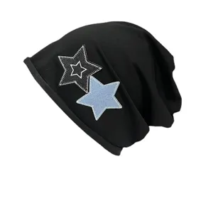 Bonnet Tricoté Vintage Brodé d'Étoile à Cinq Branches Unisexe Casual Street Trend Slouchy pour Hommes et Femmes