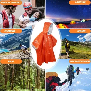 Emergency survival rain poncho for outdoor camping hiking waterproof thermal emergency blanket.