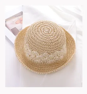 Handgeflochtener Strohhut für Damen, eleganter japanischer Stil breite Krempe Sommer Sonnenhut.