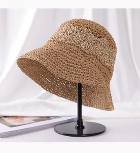 Handgefertigter Sommer-Strohhut Detailansicht, japanischer Stil Damen Sonnenhut breit.