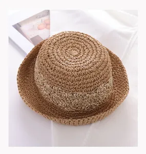 Handgefertigter Strohhut für Damen, Sommer japanischer Stil breite Krempe Sonnenschutz Strandmütze.