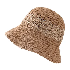Handgemachter geflochtener Strohhut für Damen, Sommer japanischer Stil breite Krempe Sonnenschutz