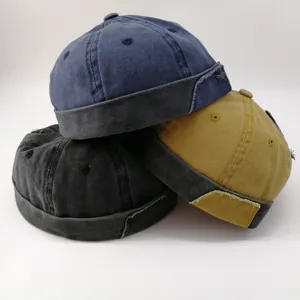 Gorro Docker Retro Hombres Mujeres Vintage Mezcla de Algodón Lavado Gorro Calavera Streetwear Borde Enrollado Gorro Marinero