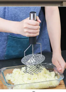 Stainless steel potato masher double layer heavy duty kitchen tool for easy mashed potatoes