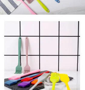 Silicone pastry basting brush for baking and barbecue, colorful kitchen tool detail shot view.