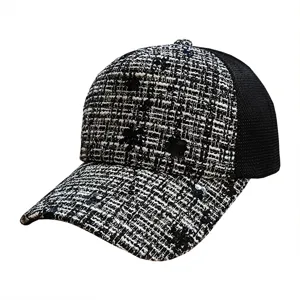 Cappellino da baseball in tweed da donna elegante visiera curva cappello da sole estivo