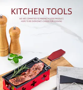 Swiss cheese raclette grill mini baking pan with wooden handle and spatula for home cooking.