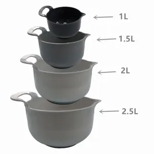 Ensemble de 4 bols à mélanger avec poignées en plastique PP saladiers 1L à 2.5L cuisine