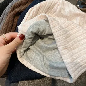 Soft knitted sleep cap with thermal fleece lining, breathable beanie for daily wear.