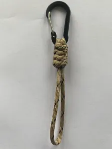 Paracord keychain lanyard with black metal carabiner, tactical EDC bag accessory strap.