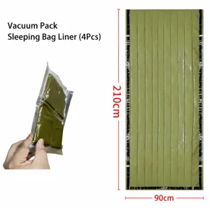 Detalle de saco de dormir de supervivencia de aluminio PE, manta térmica impermeable exterior.
