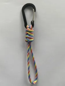 Multi-color paracord lanyard with black carabiner, outdoor bag accessory and anti-lost strap.